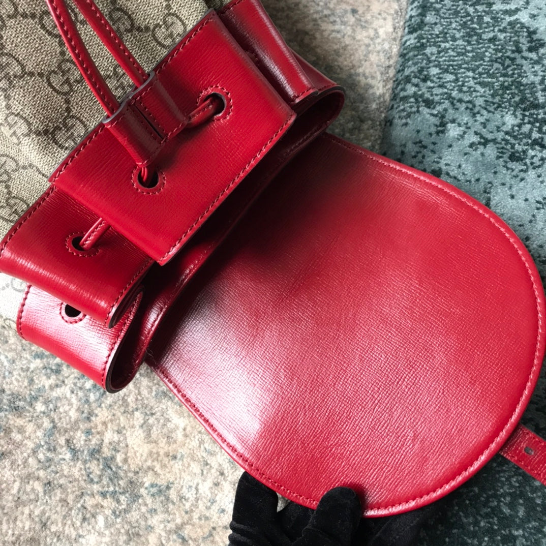 Gucci Vintage Monogram Canvas Backpack with Red Leather Trim and Horsebit