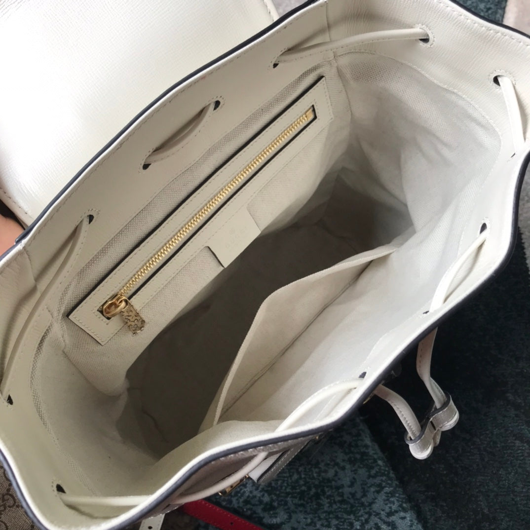 Gucci Vintage Monogram Backpack with White Leather Trim and Horsebit