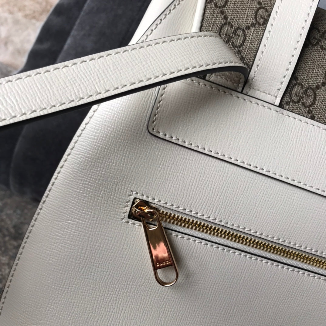 Gucci Vintage Monogram Backpack with White Leather Trim and Horsebit