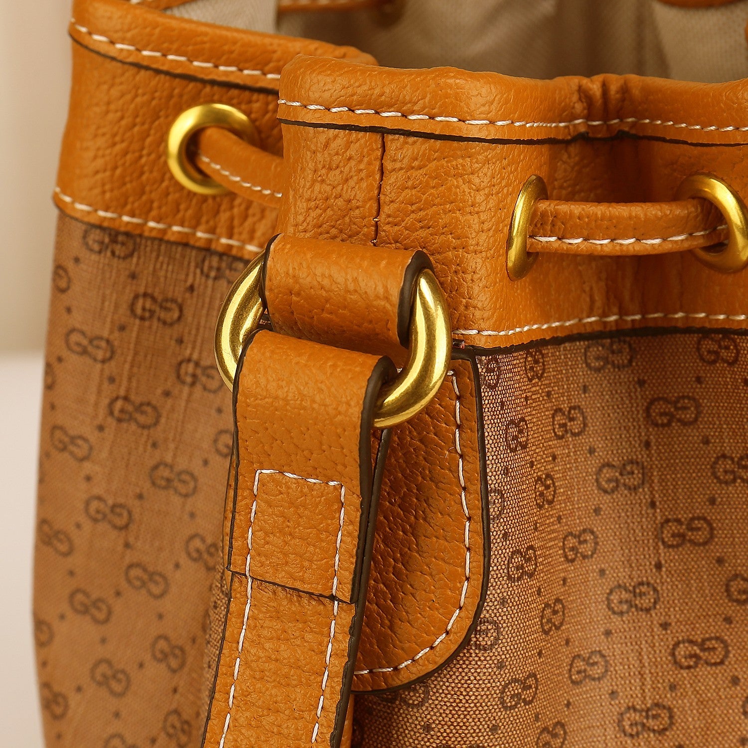 Gucci Vintage Cartoon Mouse Print Monogram Drawstring Shoulder Bucket Bag