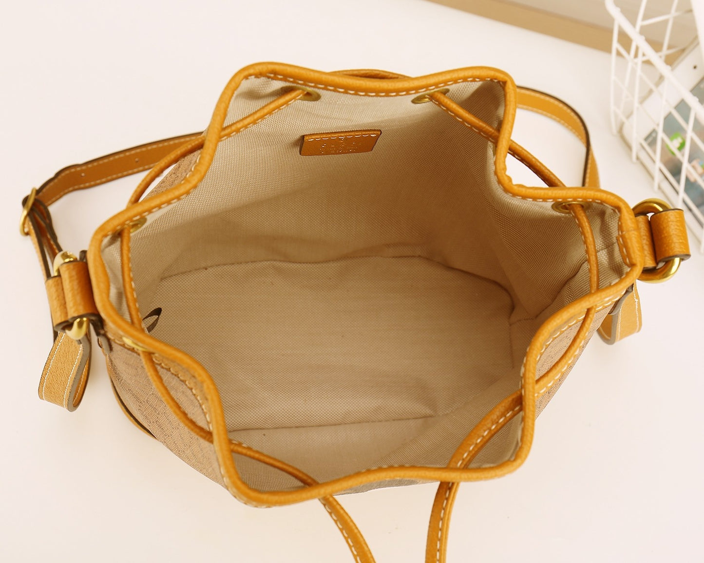 Gucci Vintage Cartoon Mouse Print Monogram Drawstring Shoulder Bucket Bag