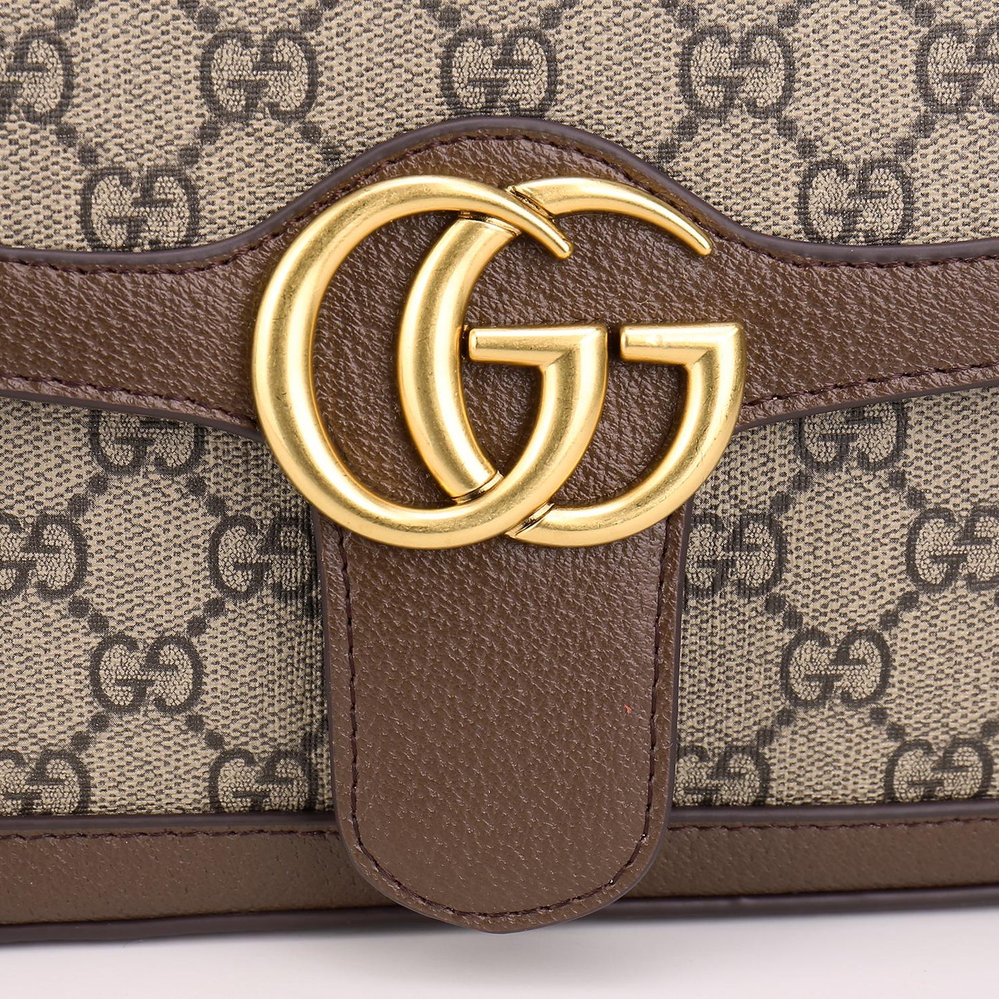 Gucci Classic Monogram Canvas Flap Shoulder Bag with Gold Chain