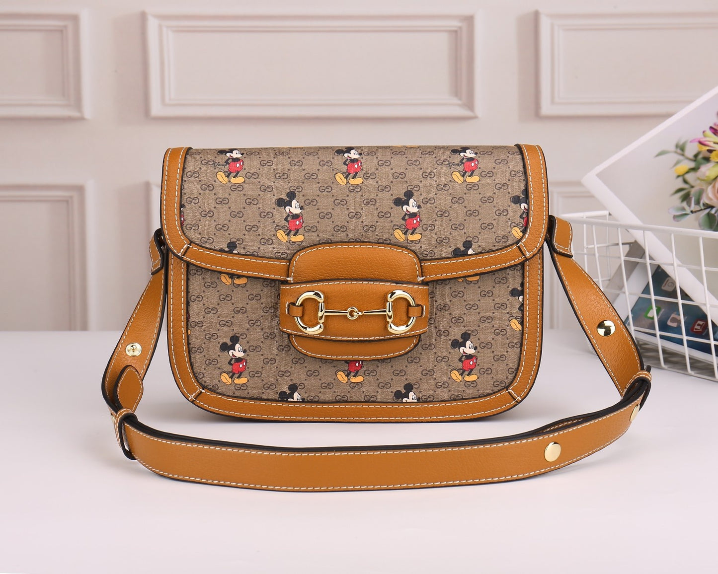 Gucci Vintage Cartoon Mouse Monogram Shoulder Bag with Horsebit Clasp