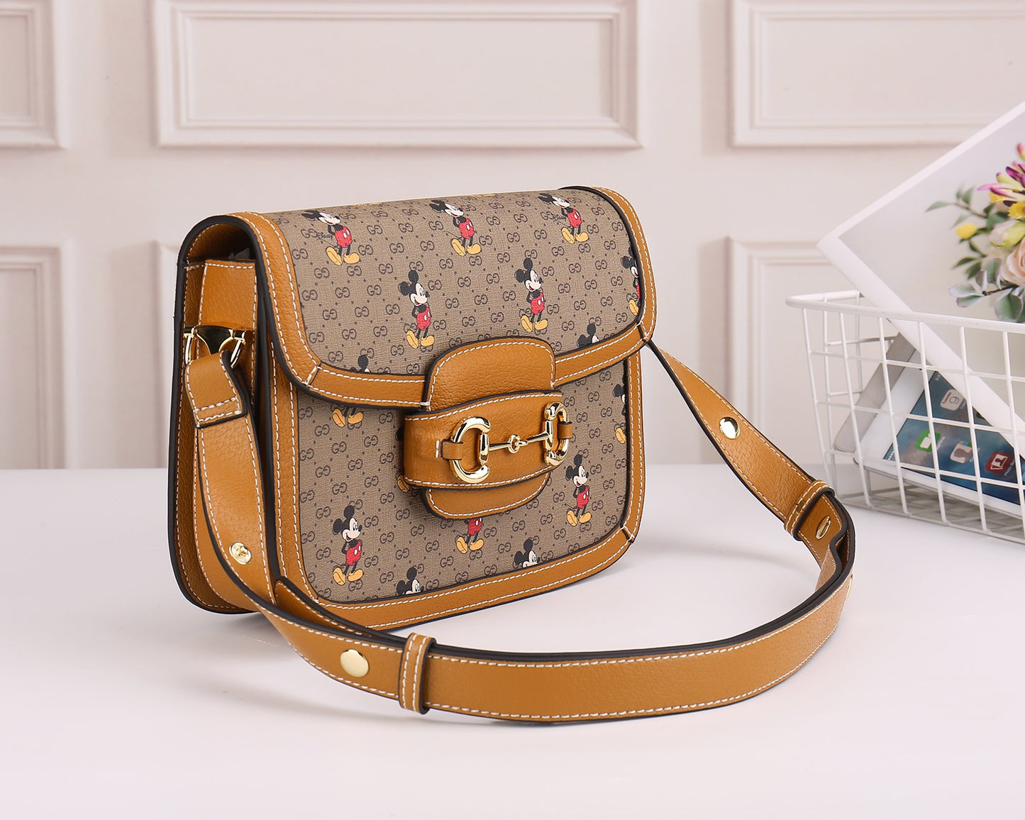 Gucci Vintage Cartoon Mouse Monogram Shoulder Bag with Horsebit Clasp