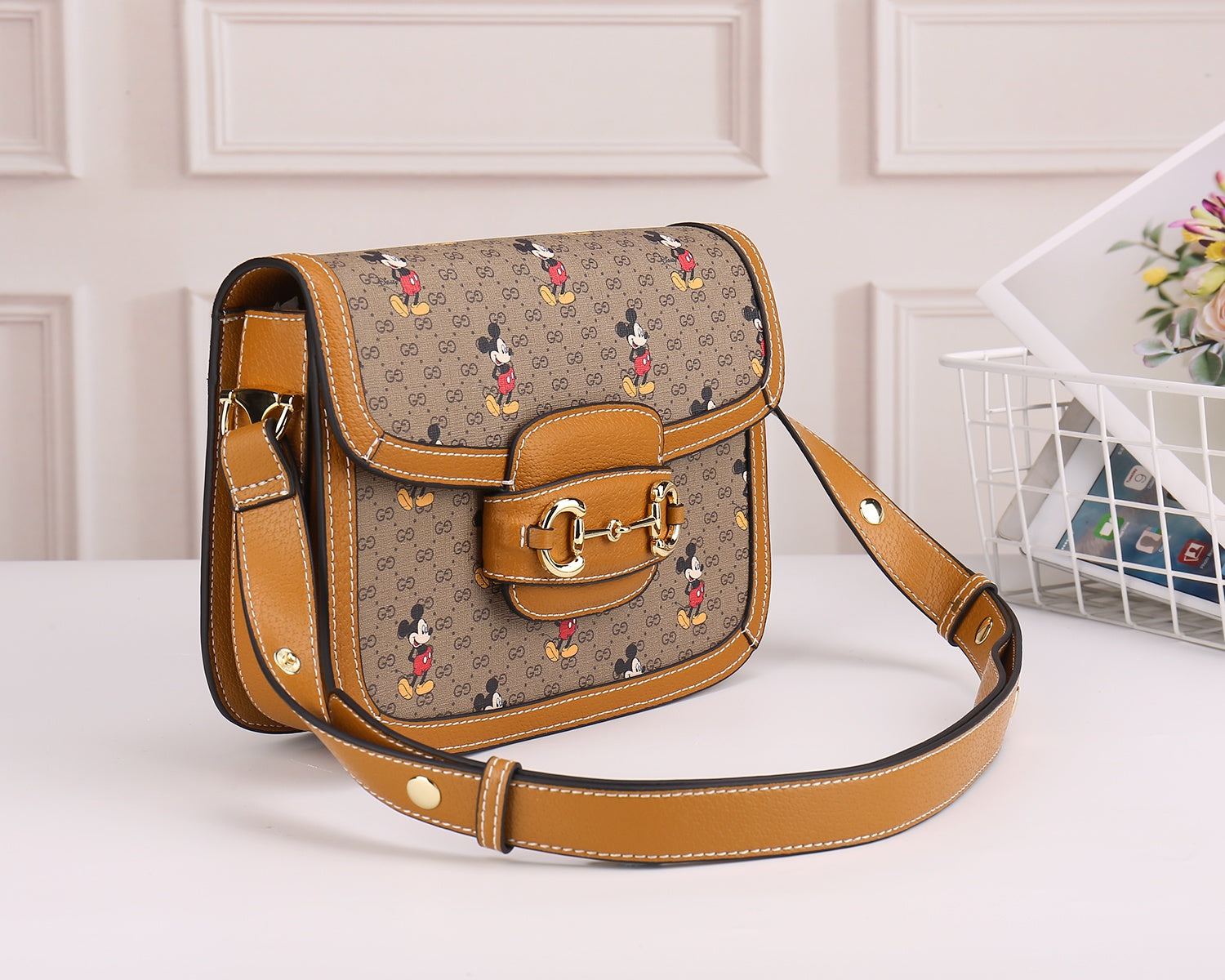 Gucci Vintage Cartoon Mouse Monogram Shoulder Bag with Horsebit Clasp
