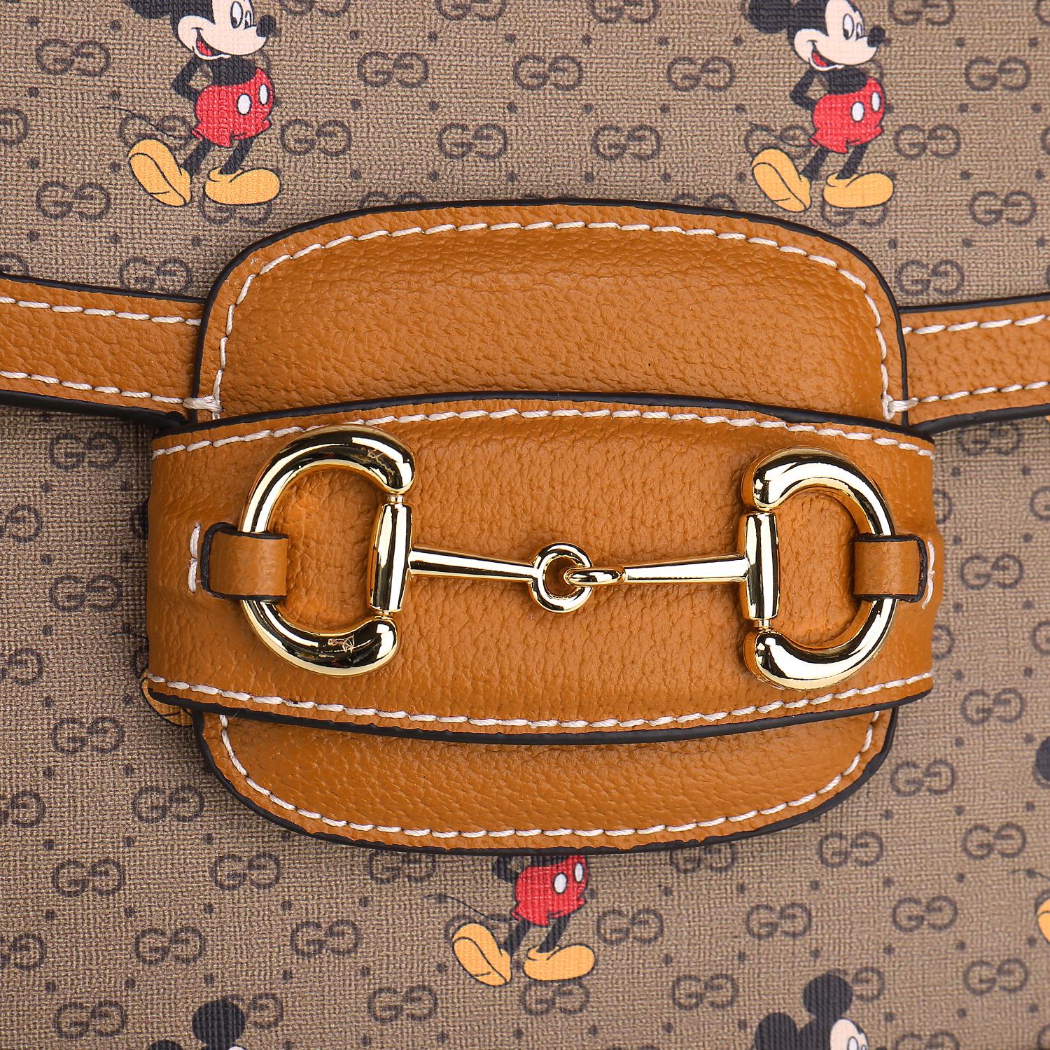 Gucci Vintage Cartoon Mouse Monogram Shoulder Bag with Horsebit Clasp