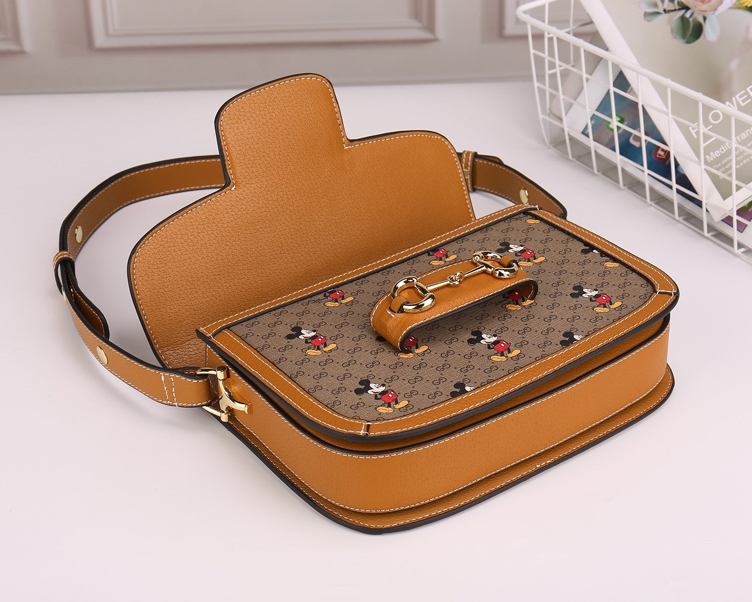 Gucci Vintage Cartoon Mouse Monogram Shoulder Bag with Horsebit Clasp