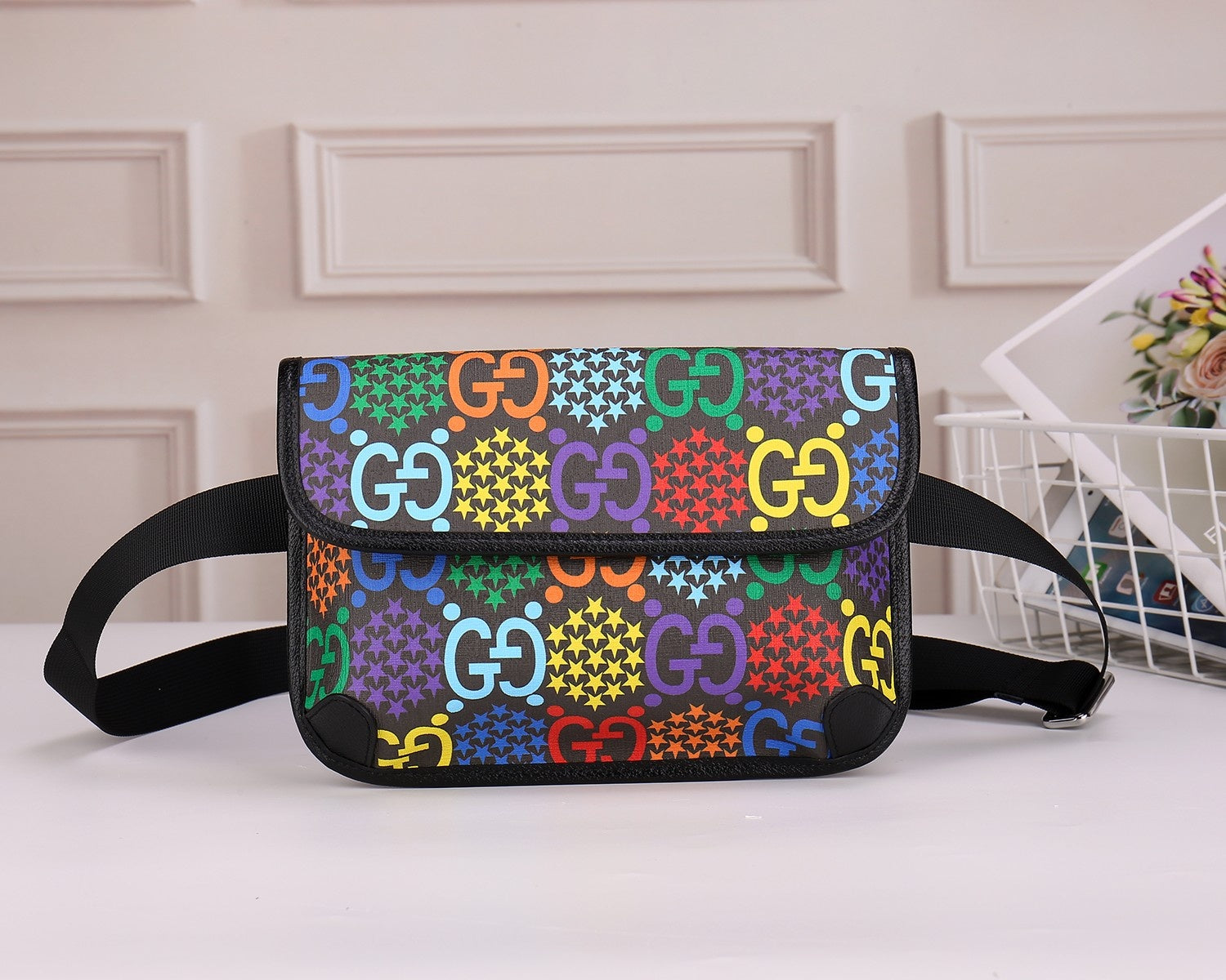 Gucci Rainbow Monogram Print Belt Bag Adjustable Waist Fanny Pack