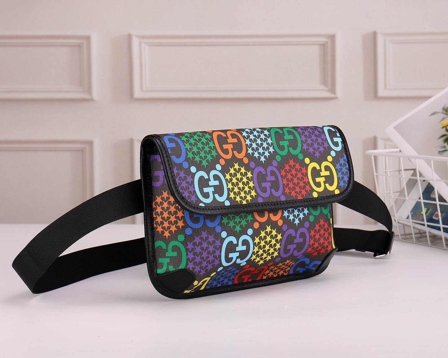 Gucci Rainbow Monogram Print Belt Bag Adjustable Waist Fanny Pack