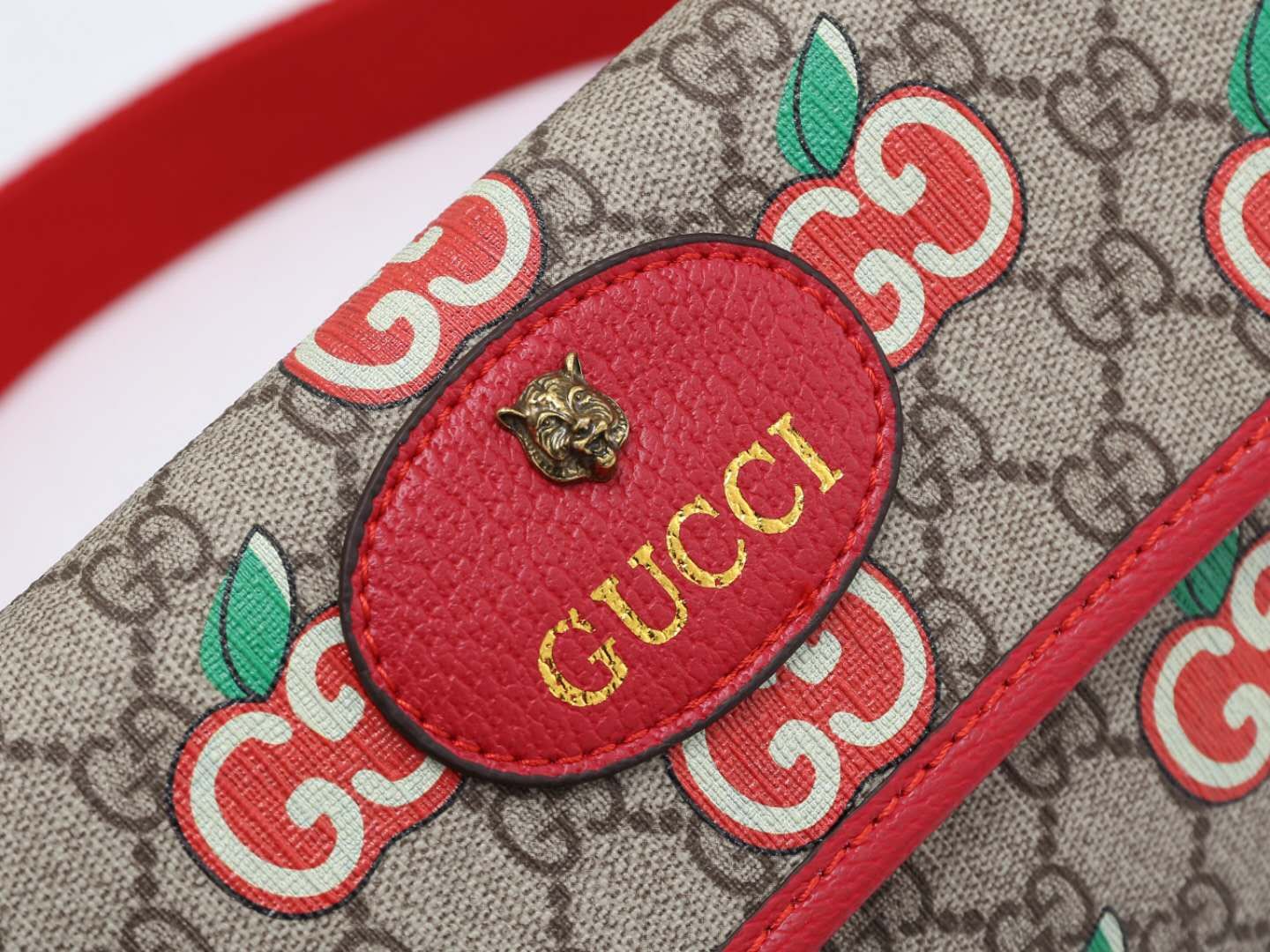Gucci Vintage Monogram Canvas Waist Bag with Red Trim and Fruit Print