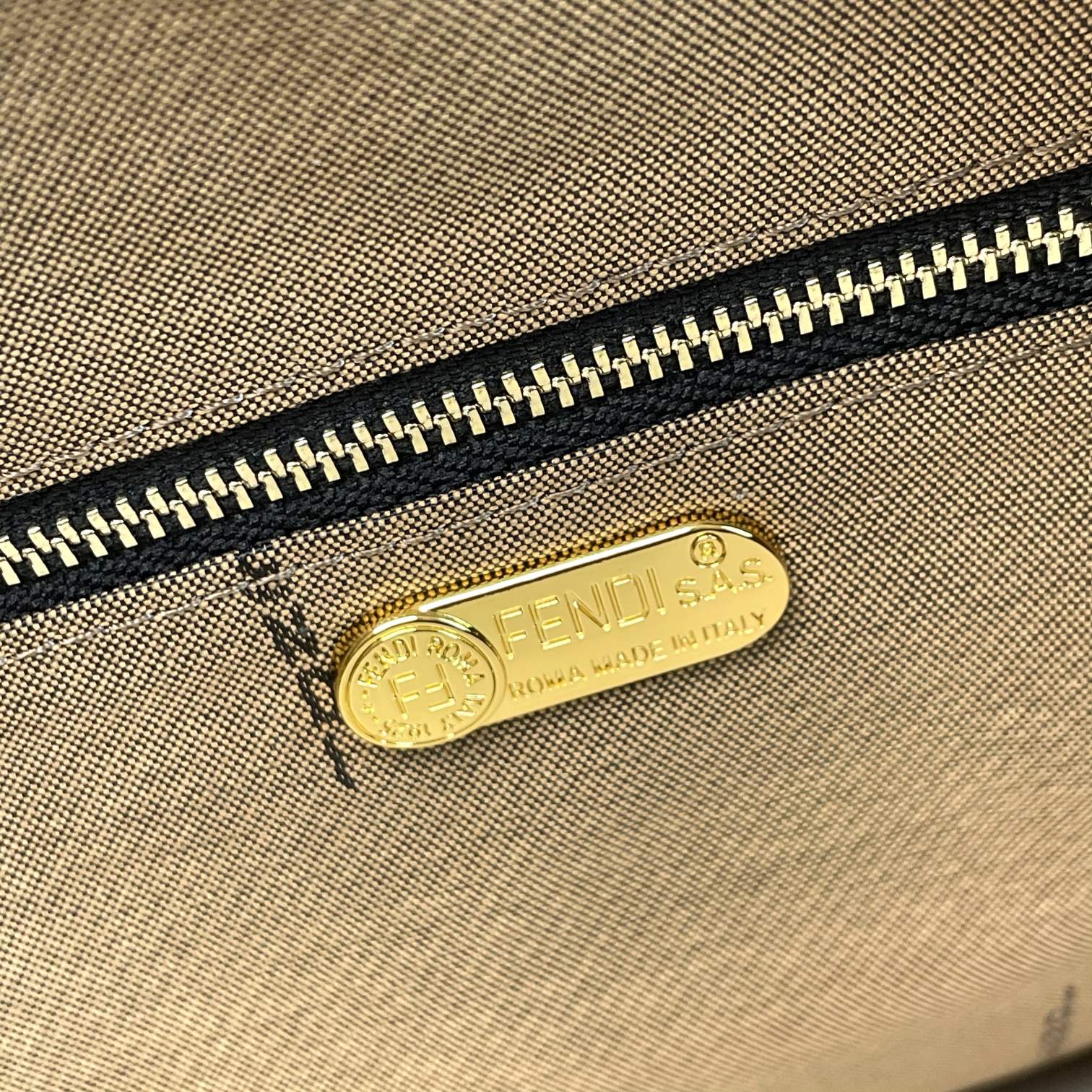 Fendi Small By The Way Boston Bag - Brown FF Monogram Canvas with Black Leather Trim
