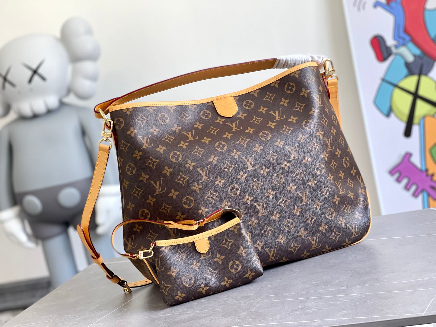 Louis Vuitton Classic Brown Monogram Hobo Shoulder Bag with Matching Pouch Set