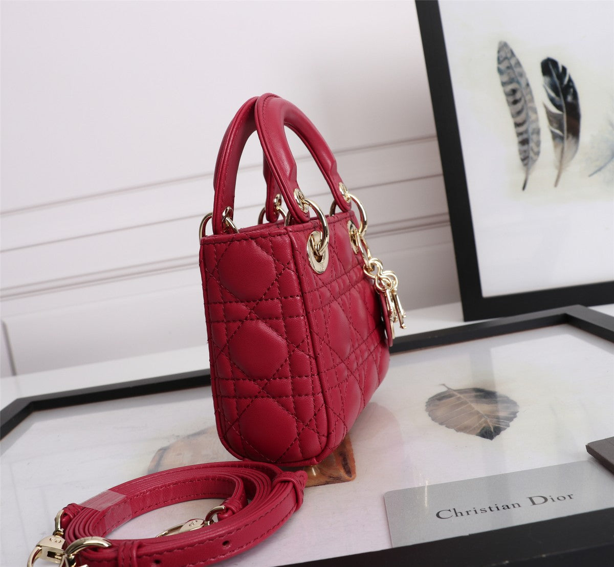 Lady Dior Micro Bag - Red Quilted Leather Handbag with Gold-Tone Charms