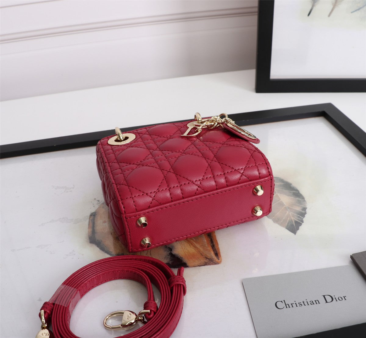 Lady Dior Micro Bag - Red Quilted Leather Handbag with Gold-Tone Charms