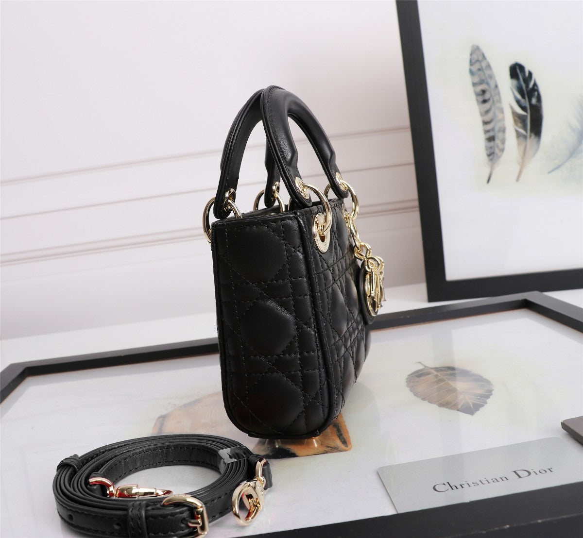 Christian Dior Lady Dior Micro Bag Black Lambskin Cannage with Gold Hardware
