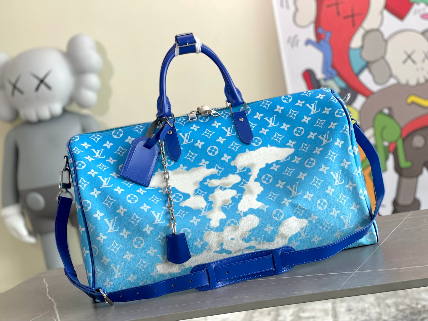 Louis Vuitton Blue Gradient Sky Cloud Monogram Print Travel Duffle Bag