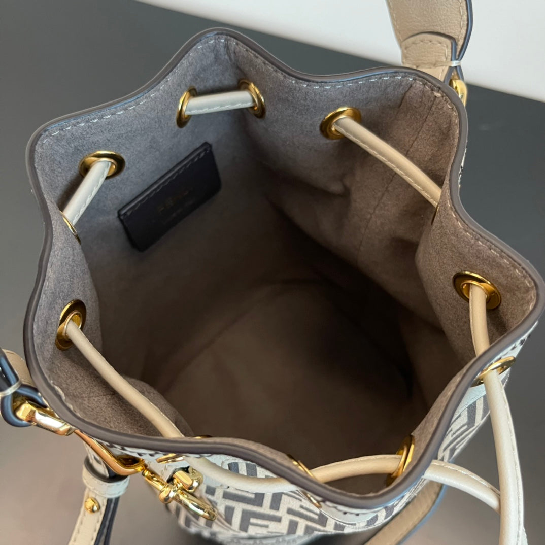 Fendi Mon Tresor Small FF Logo Canvas Bucket Bag - Grey/Beige