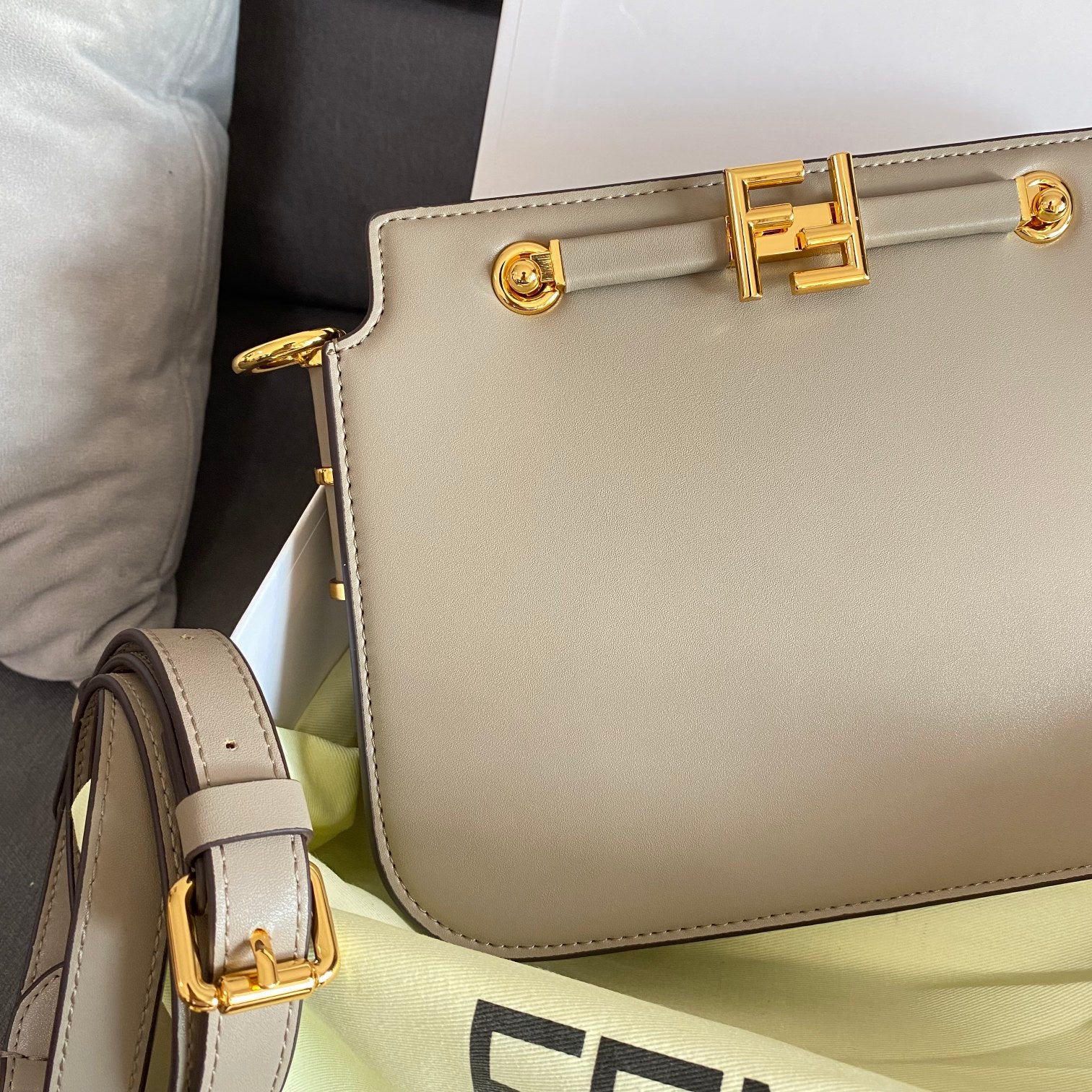Fendi Touch Leather Shoulder Bag in Dove Grey