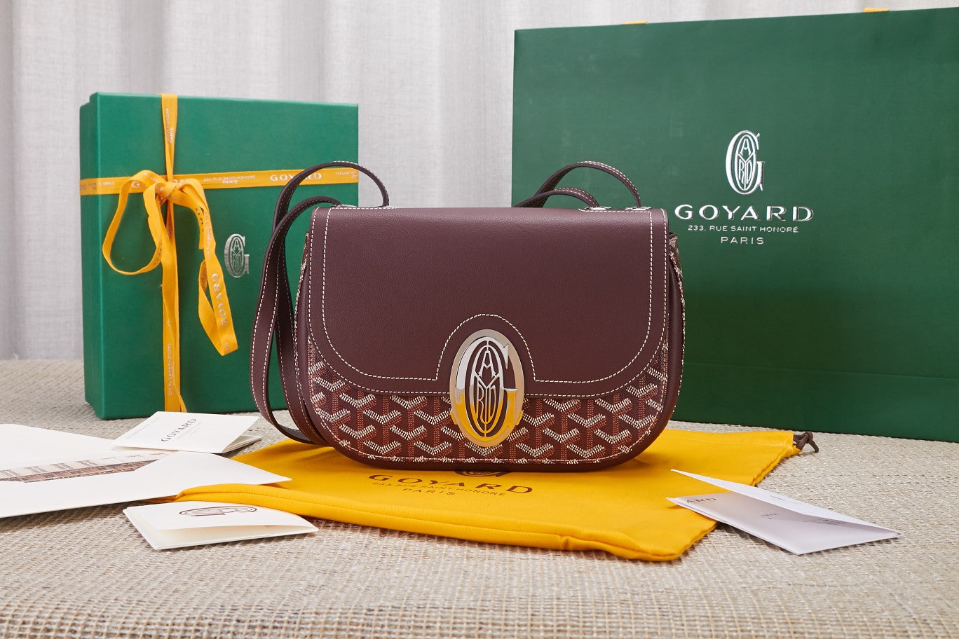 Gogy Classic Burgundy Monogram Leather Flap Crossbody Shoulder Bag