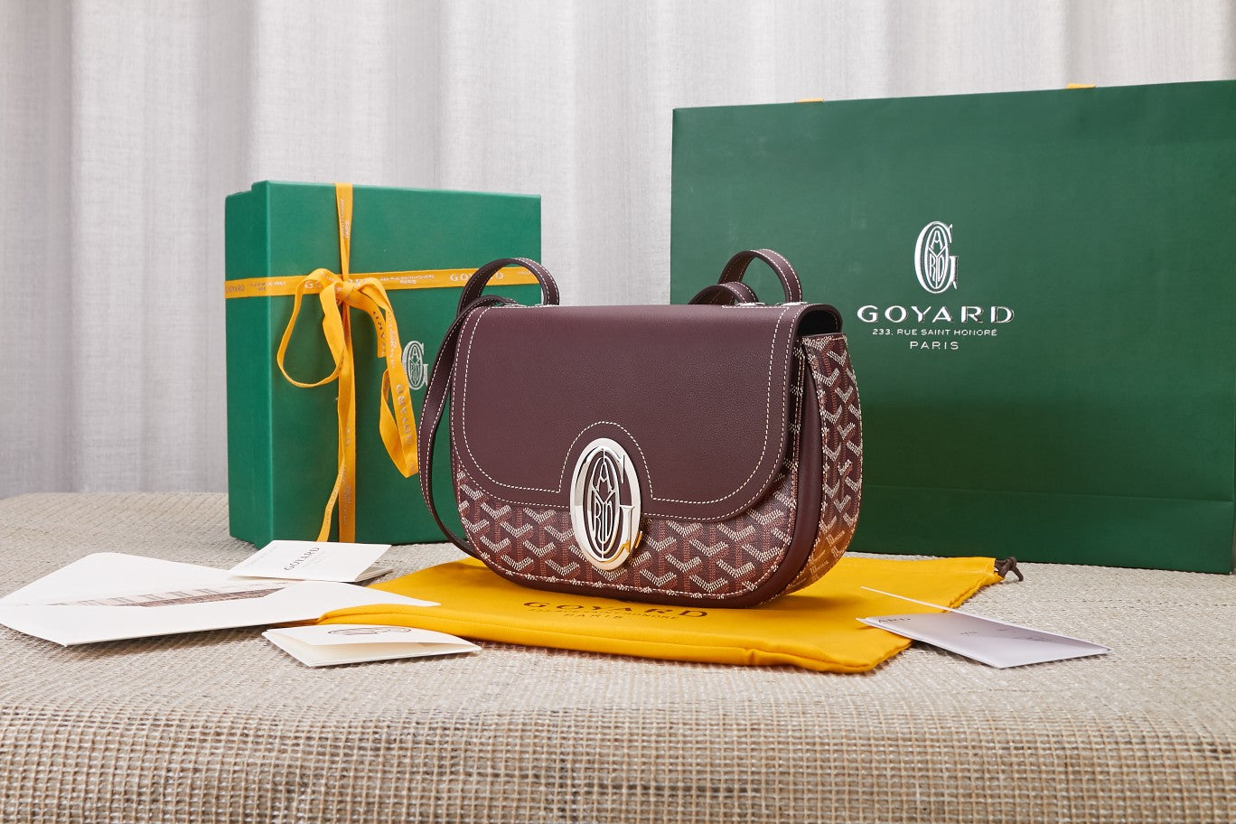 Gogy Classic Burgundy Monogram Leather Flap Crossbody Shoulder Bag
