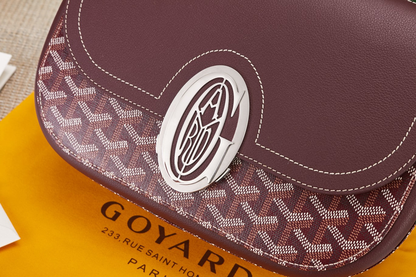 Gogy Classic Burgundy Monogram Leather Flap Crossbody Shoulder Bag