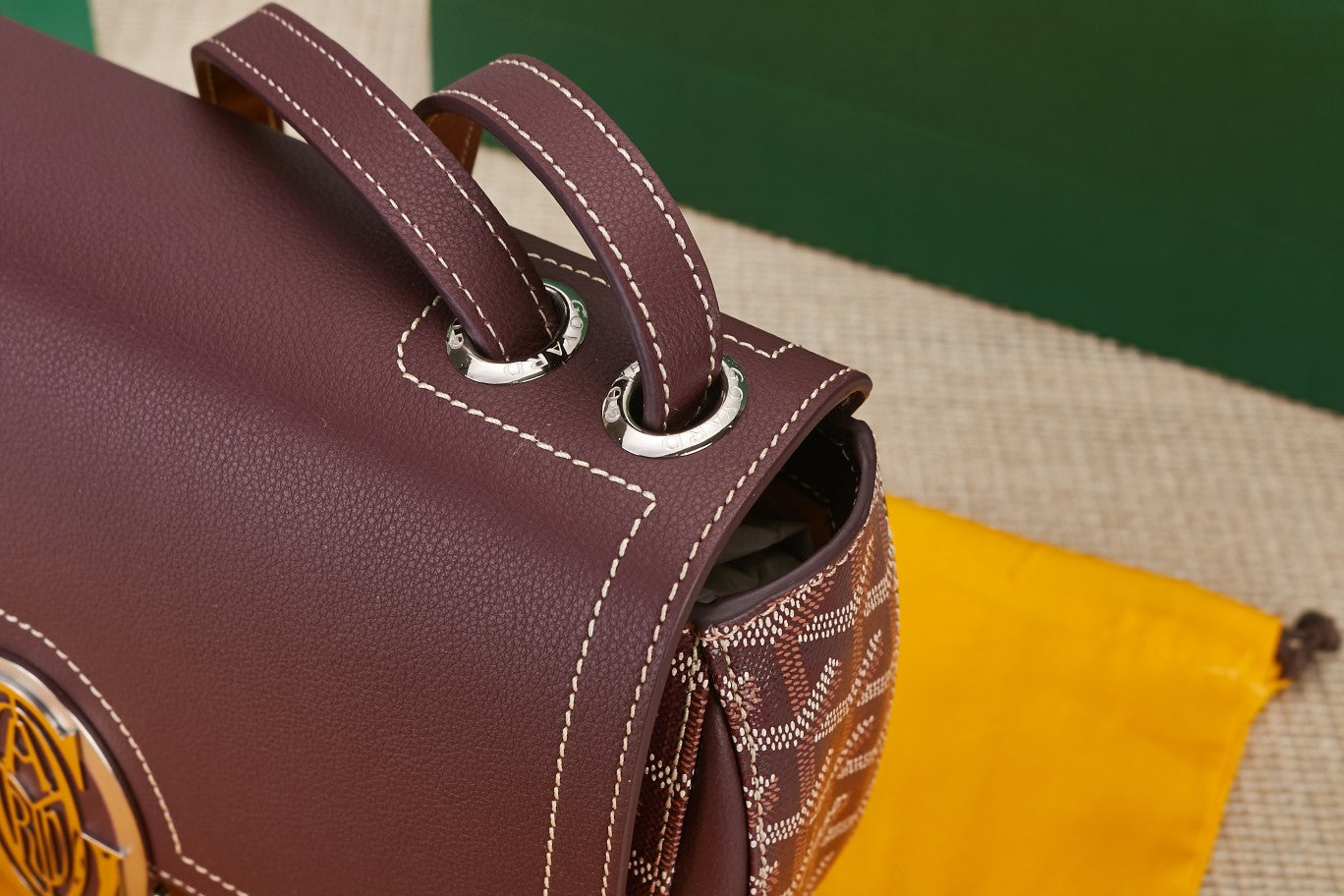 Gogy Classic Burgundy Monogram Leather Flap Crossbody Shoulder Bag