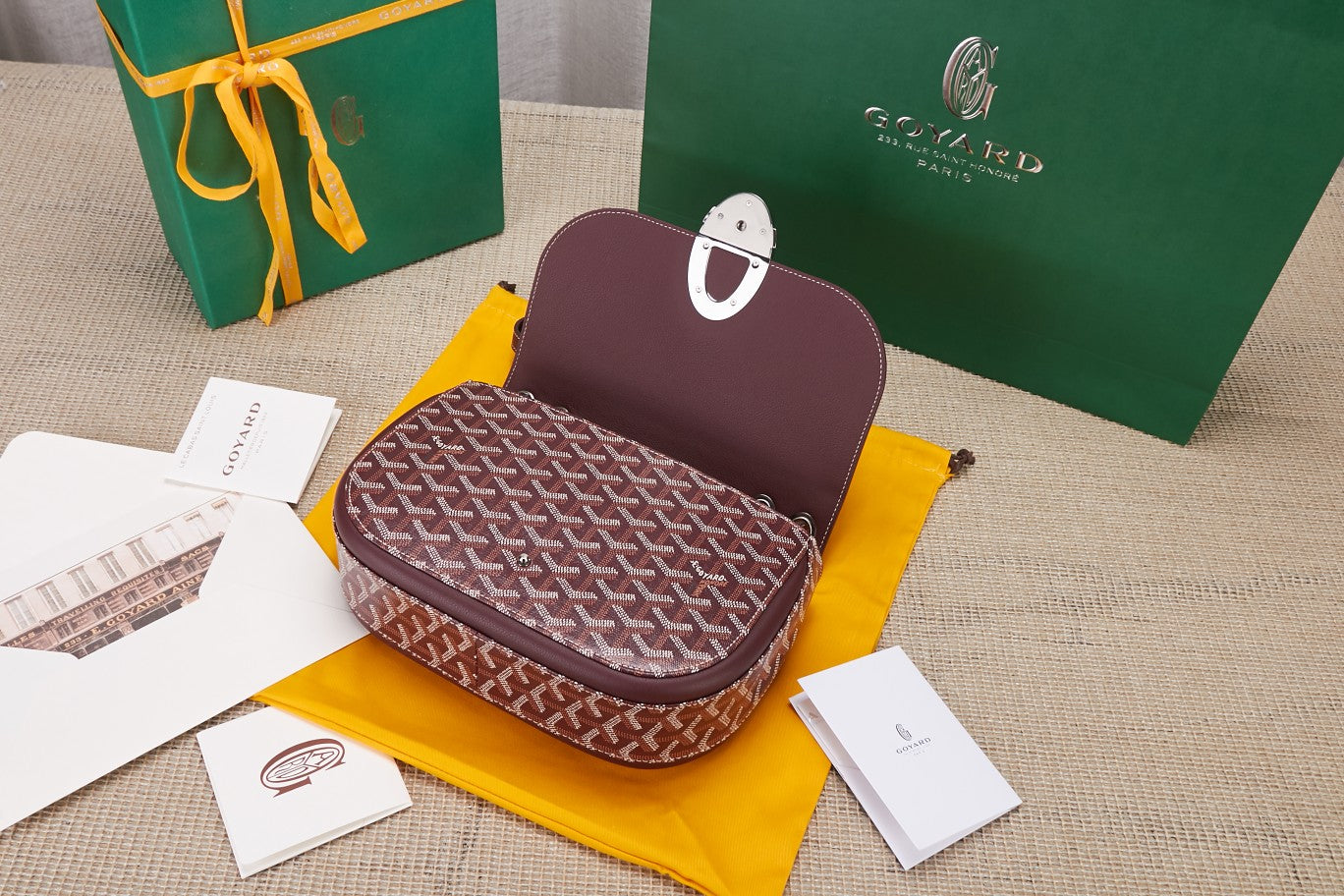 Gogy Classic Burgundy Monogram Leather Flap Crossbody Shoulder Bag