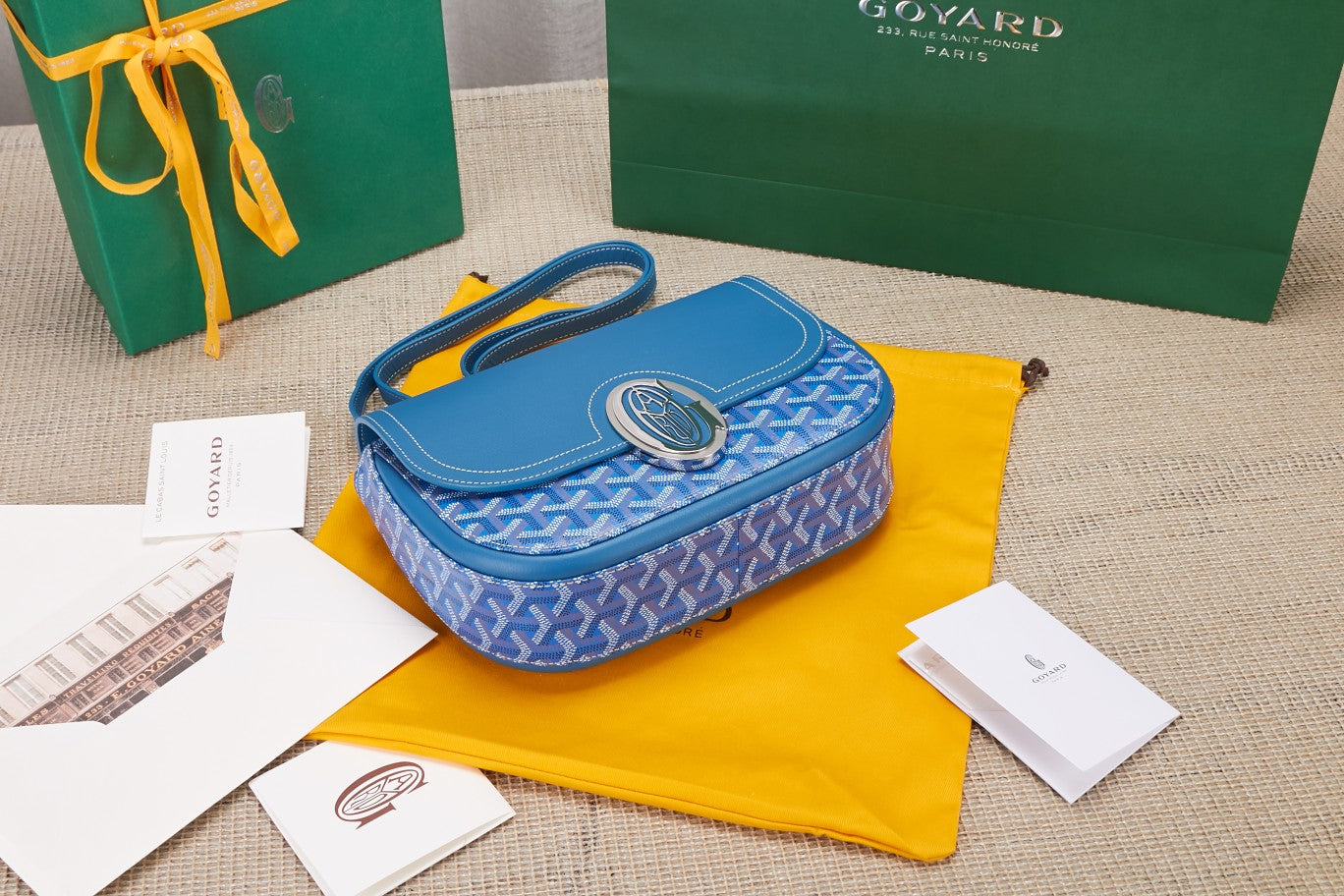 Gogy Blue Monogram Leather Crossbody Bag with Silver Clasp