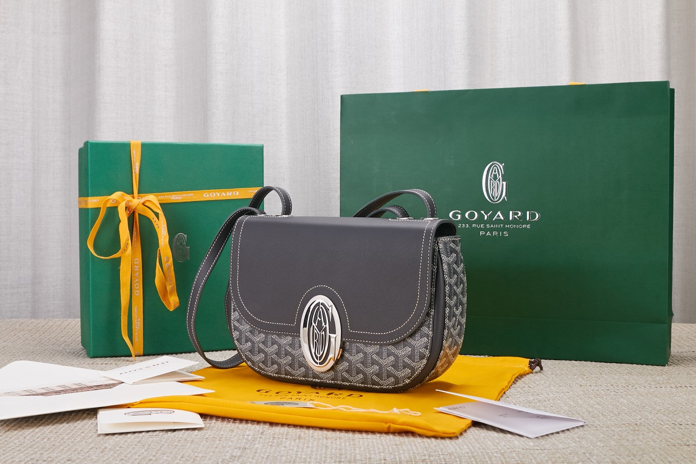 Gogy Elegant Grey Monogram Leather Saddle Bag Crossbody Purse