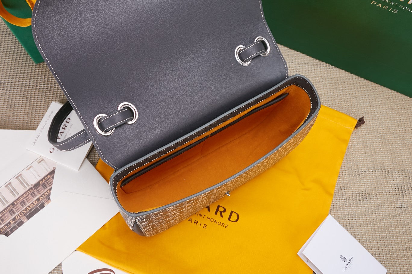 Gogy Elegant Grey Monogram Leather Saddle Bag Crossbody Purse
