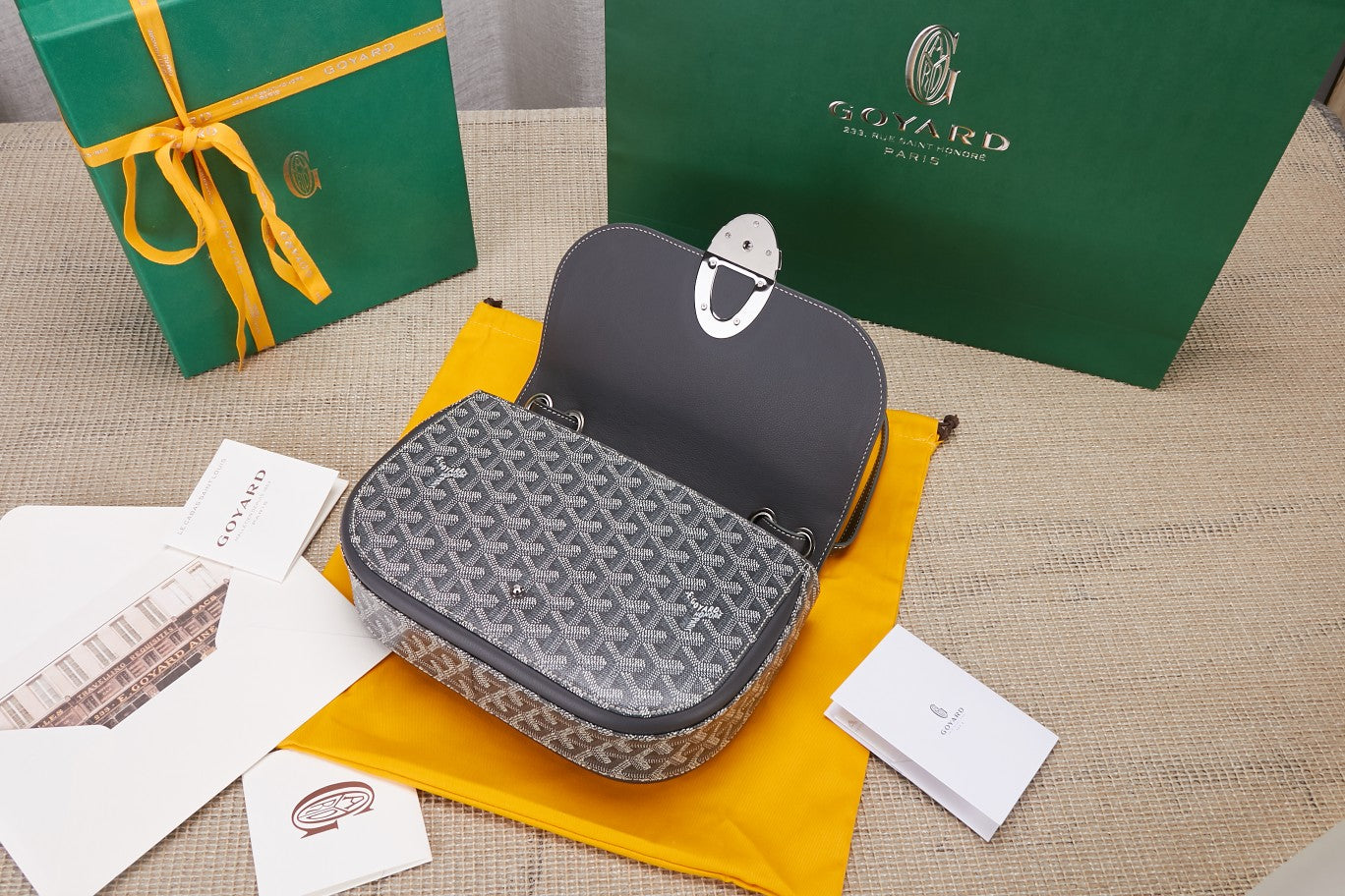 Gogy Elegant Grey Monogram Leather Saddle Bag Crossbody Purse