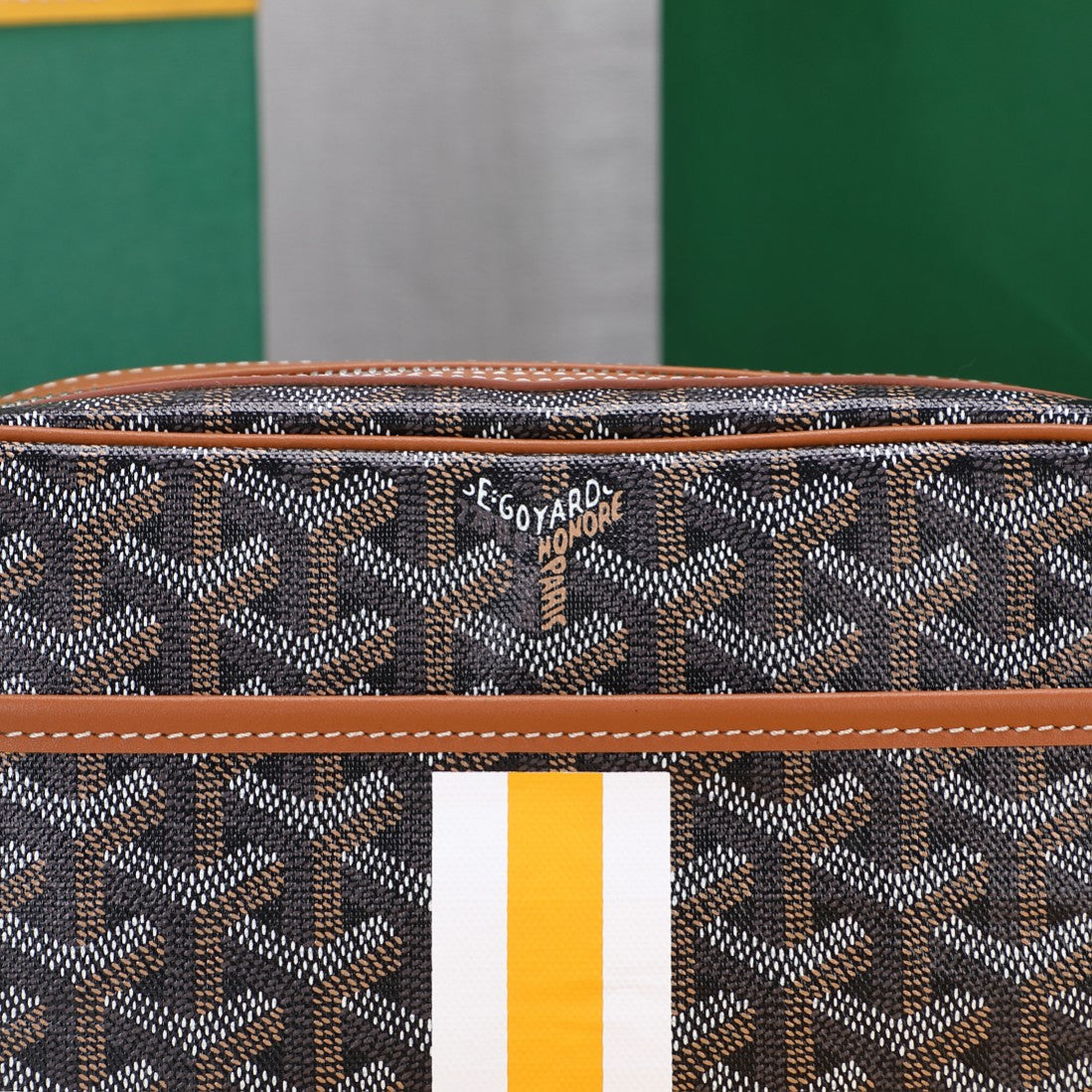 Gogy Classic Monogram Canvas Crossbody Camera Bag with Stripe Detail