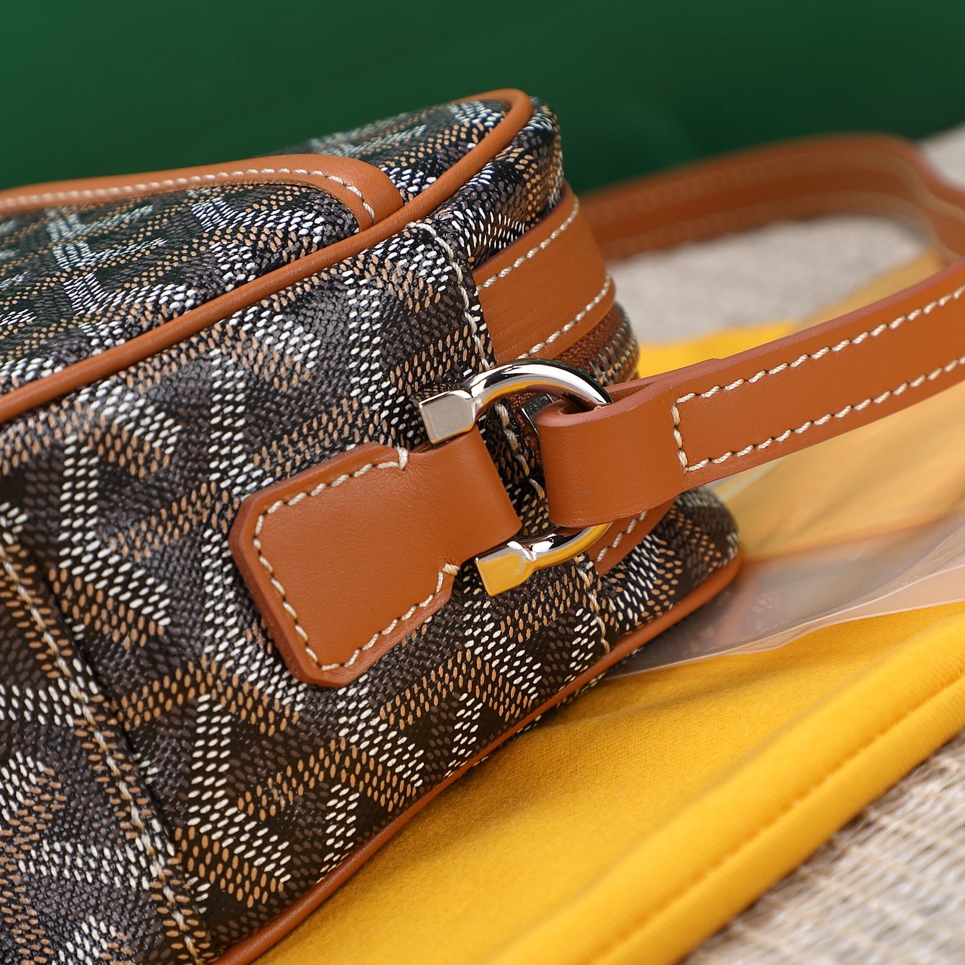 Gogy Classic Monogram Canvas Crossbody Camera Bag with Stripe Detail