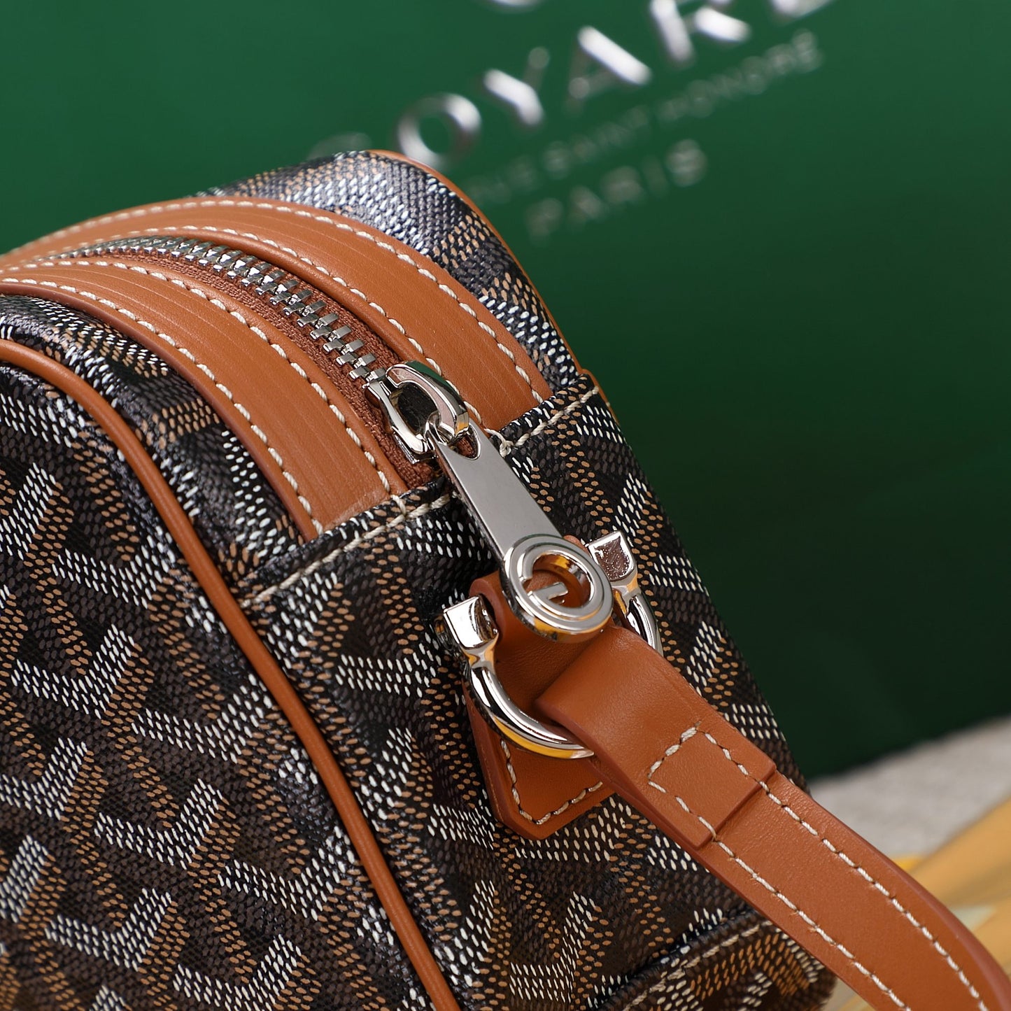 Gogy Classic Monogram Canvas Crossbody Camera Bag with Stripe Detail