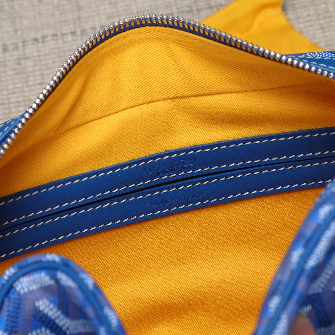 Gogy Blue Chevron Print Leather Crossbody Bag with Stripe Detail