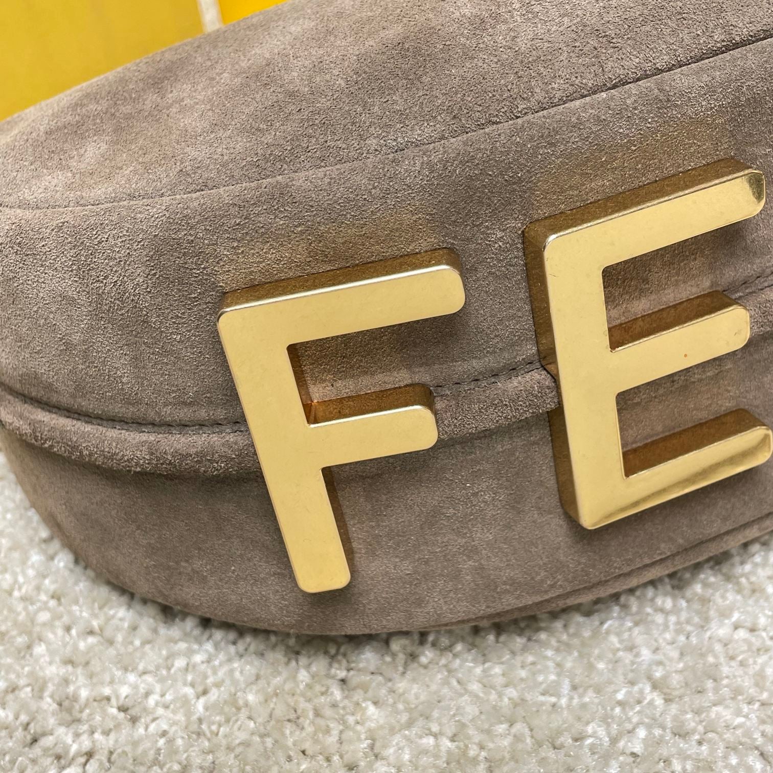 Fendi Suede Crescent Hobo Bag - Taupe Grey Small Shoulder Bag