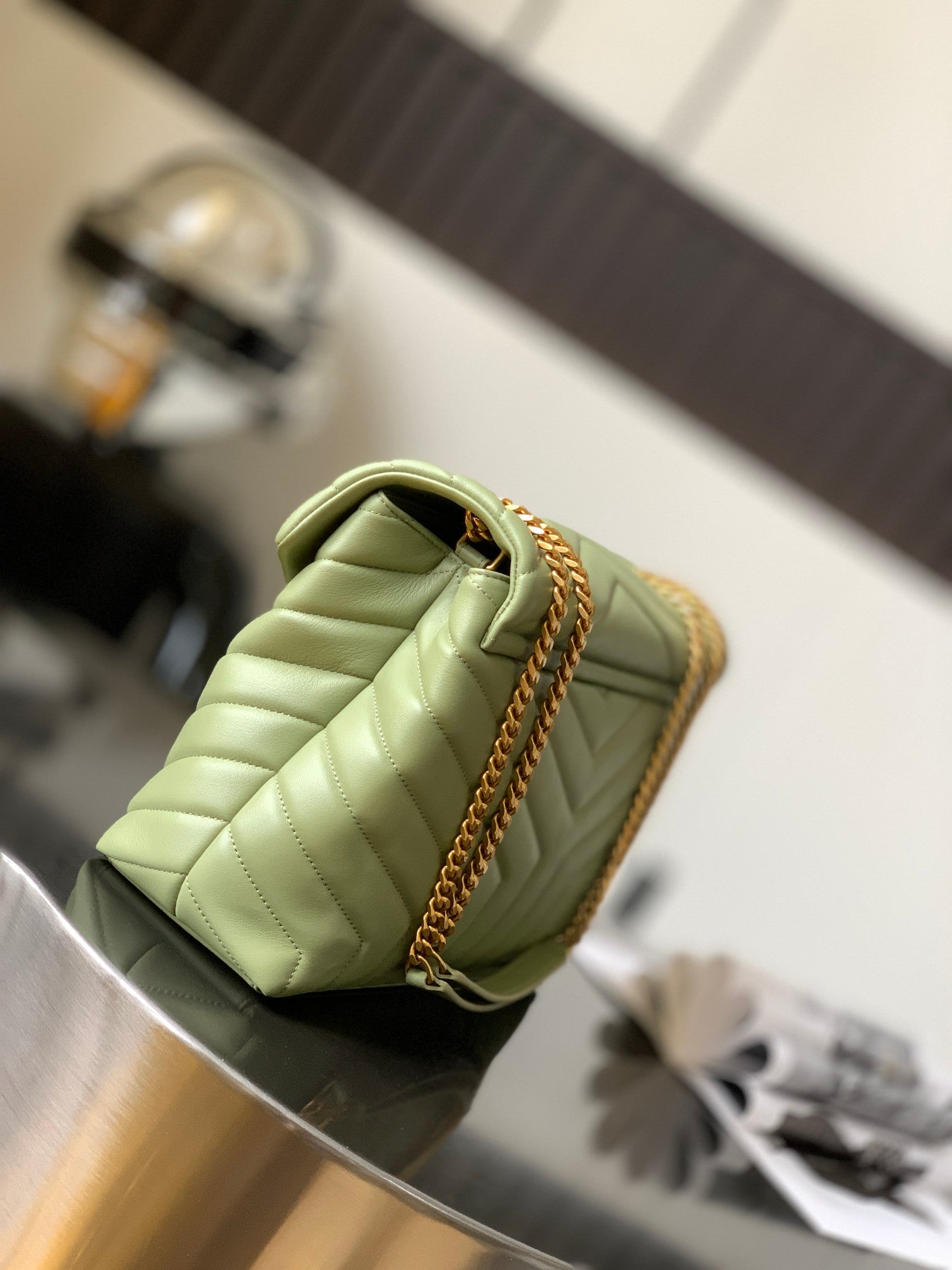 Saint Laurent Loulou Small Chain Bag in Quilted Leather - Mint Green