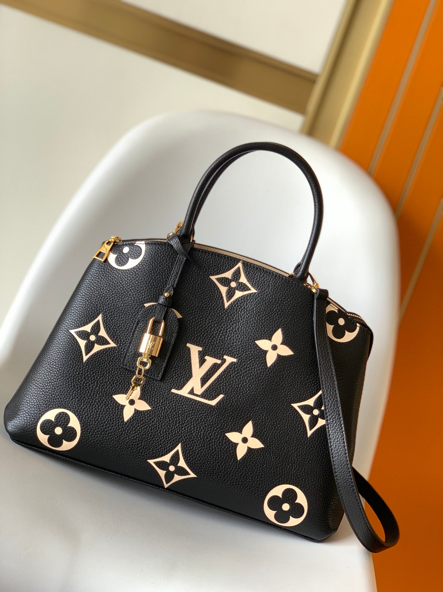 Louis Vuitton Black and Beige Monogram Leather Top Handle Crossbody Bag