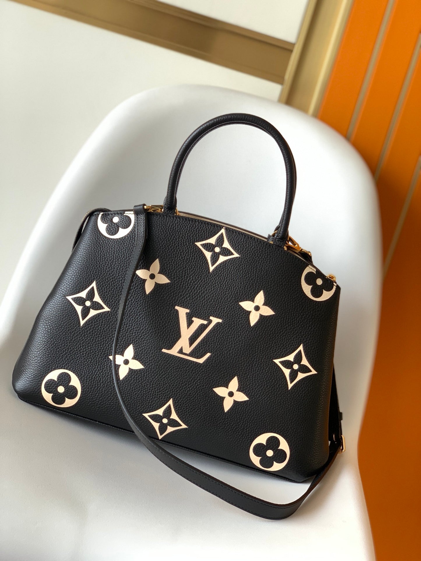 Louis Vuitton Black and Beige Monogram Leather Top Handle Crossbody Bag