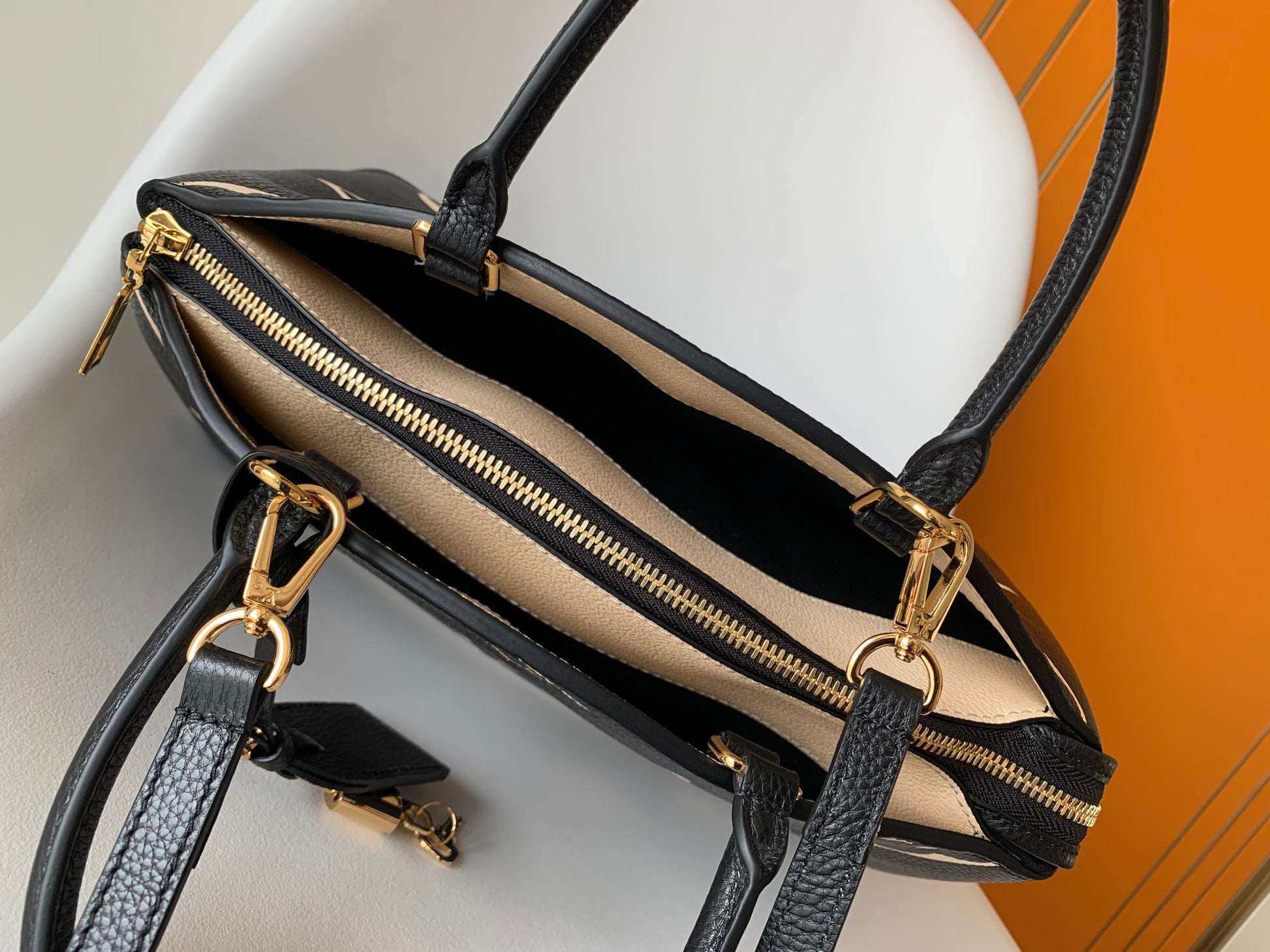 Louis Vuitton Black and Beige Monogram Leather Top Handle Crossbody Bag