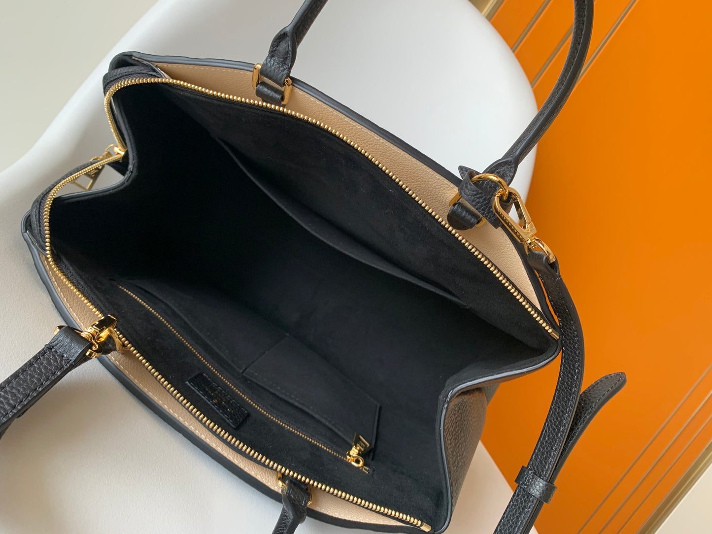 Louis Vuitton Black and Beige Monogram Leather Top Handle Crossbody Bag