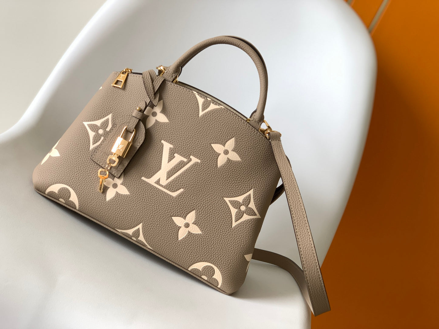 Louis Vuitton Taupe Embossed Monogram Leather Top Handle Satchel Handbag
