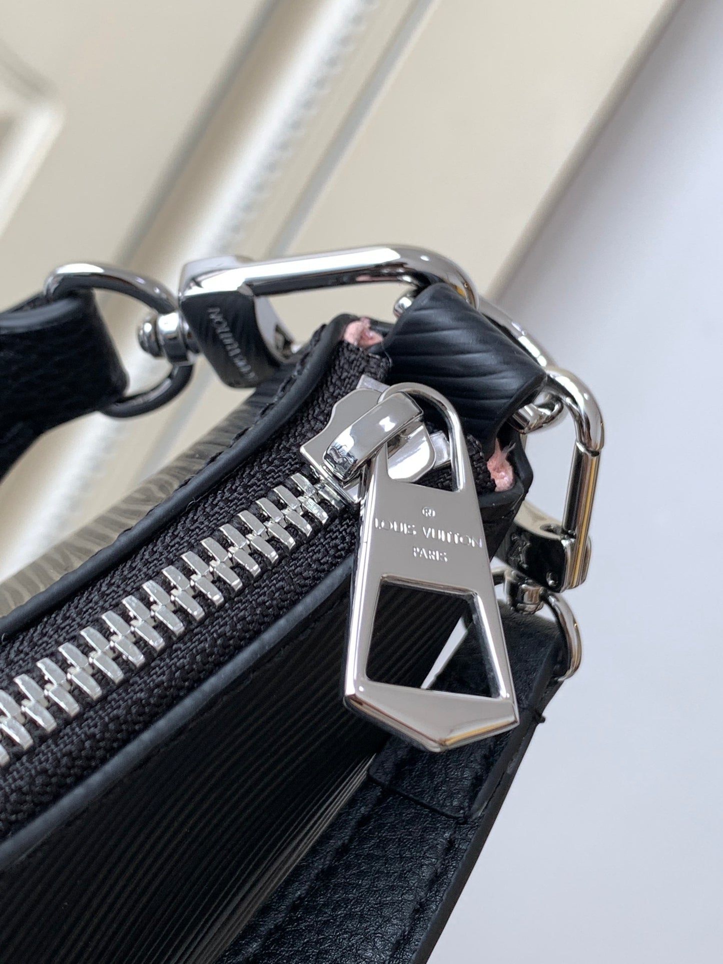 Louis Vuitton Elegant Black Embossed Leather Hobo Shoulder Bag with Pouch