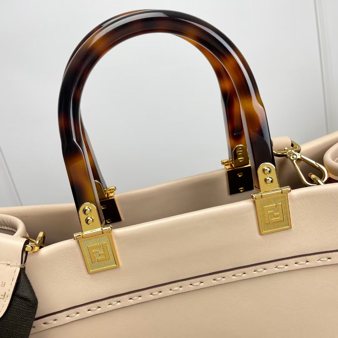 Fendi Large Sunshine Shopper Tote Bag in Beige Canvas with FENDI ROMA Logo