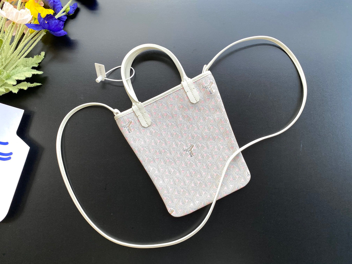 Gogy Mini Fabric Crossbody Tote Bag with Yellow Heart Embroidery