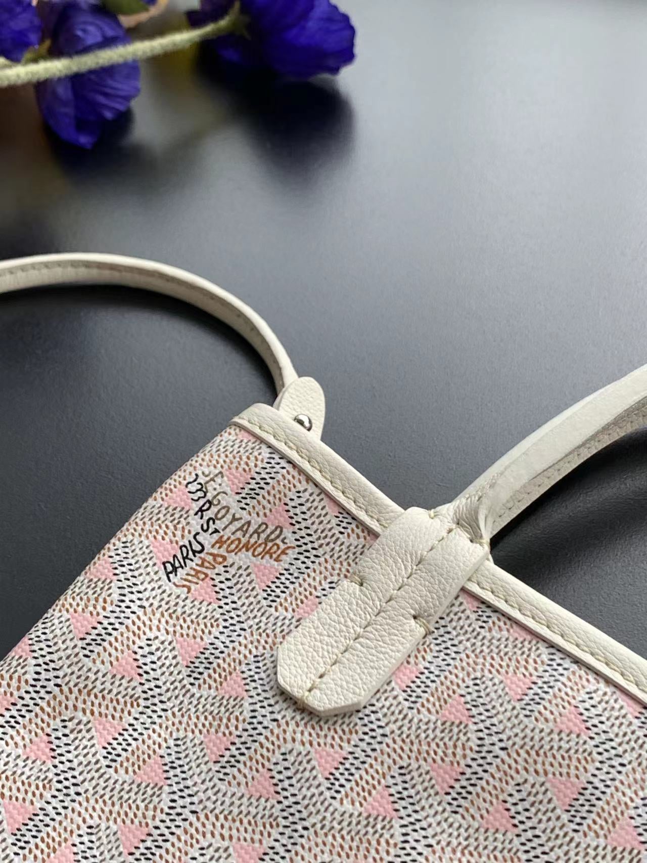 Gogy Small Off-White Canvas Mini Tote Crossbody Bag with Red Logo