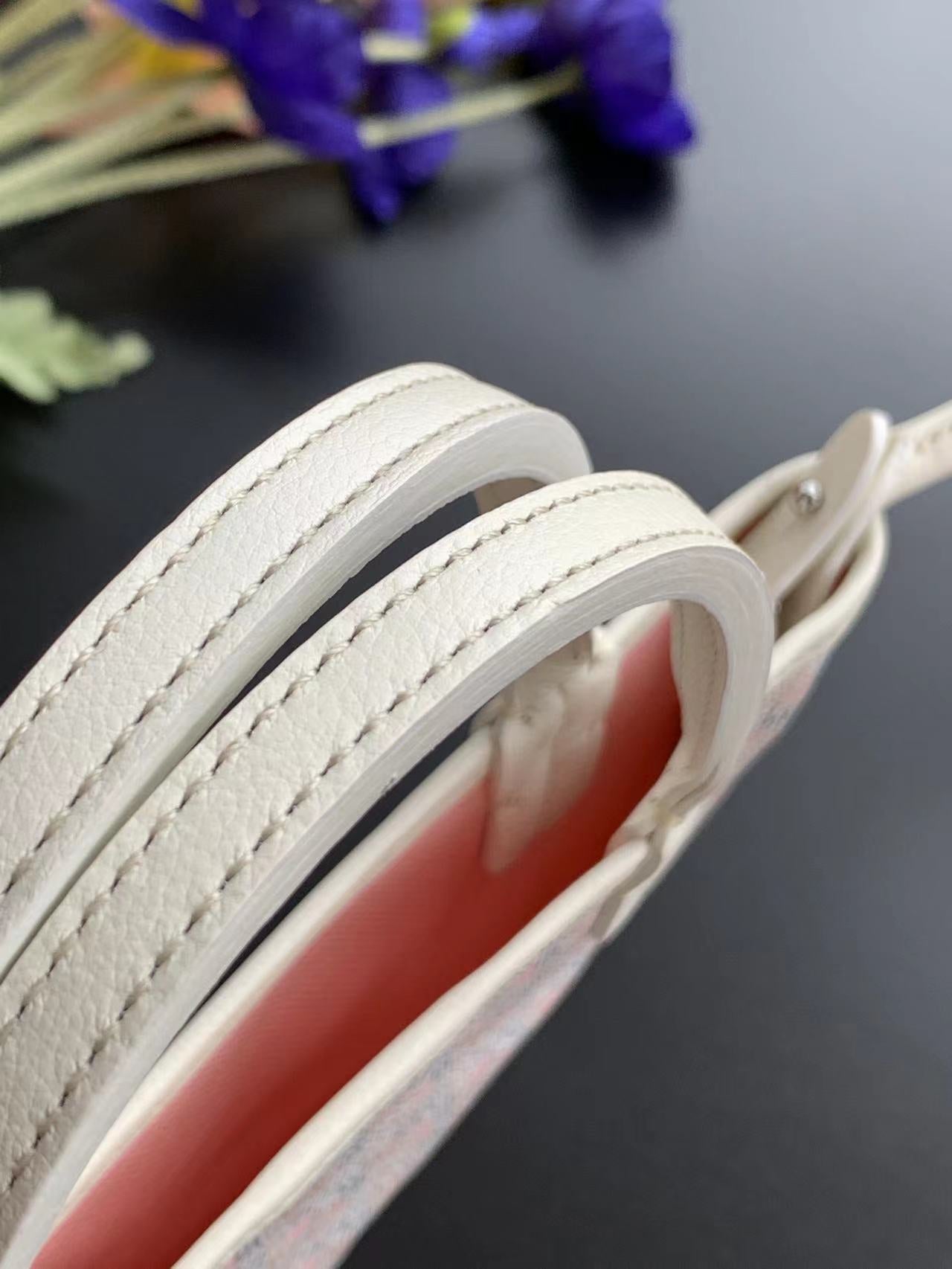 Gogy Small Off-White Canvas Mini Tote Crossbody Bag with Red Logo