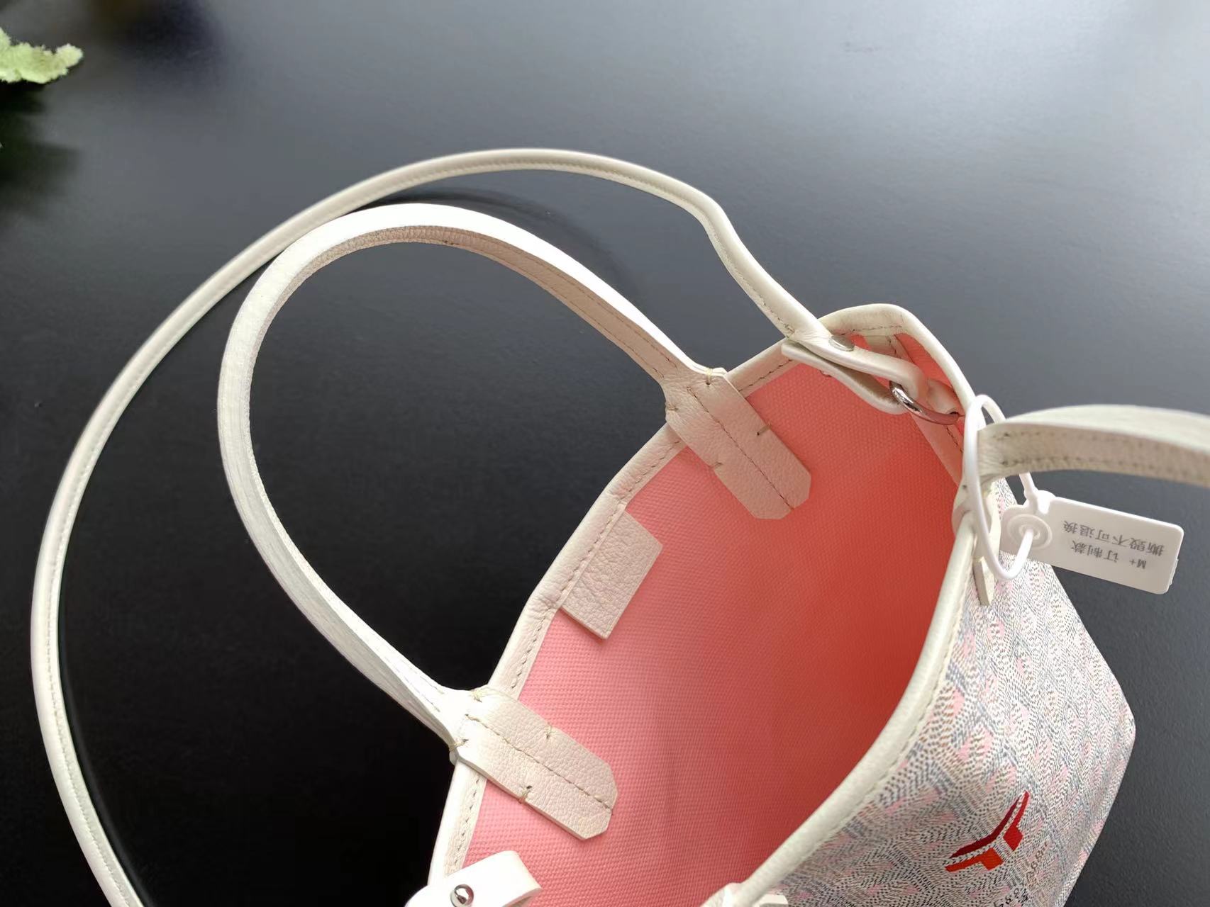 Gogy Small Off-White Canvas Mini Tote Crossbody Bag with Red Logo