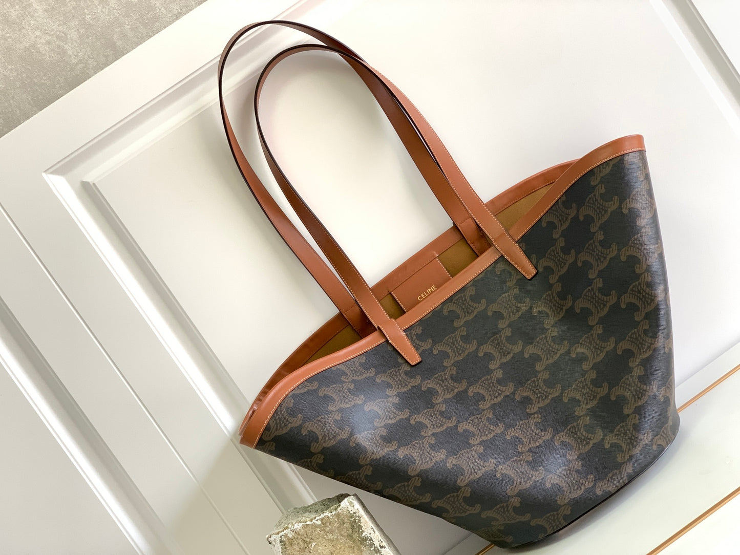 Celine Triomphe Canvas Large Cabas Tote Bag - Tan/Brown