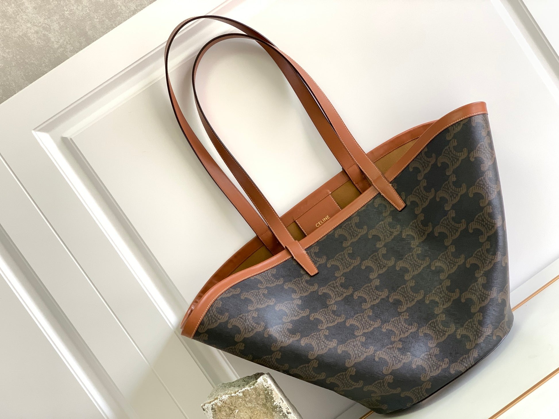 Celine Triomphe Canvas Large Cabas Tote Bag - Tan/Brown